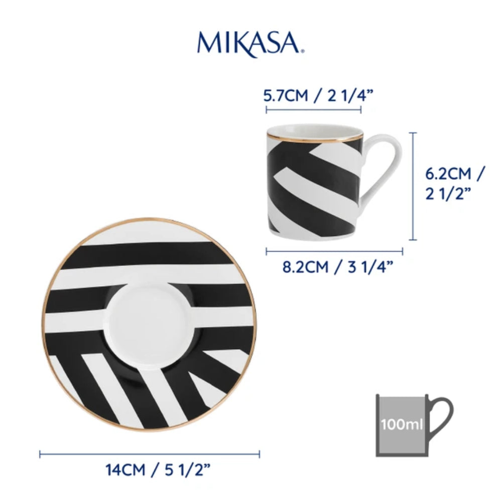 Mikasa Luxe Deco Geometric Stripe China Espresso Cup and Saucer Set