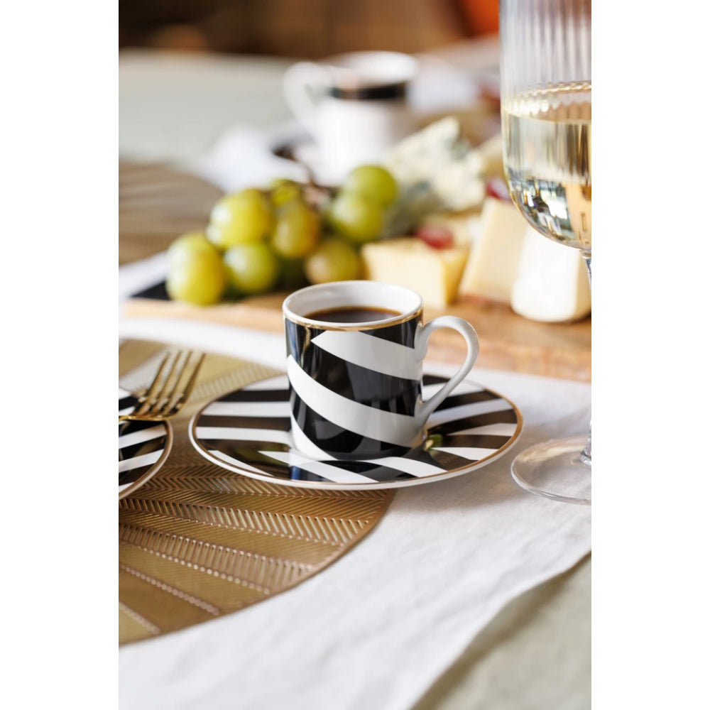 Mikasa Luxe Deco Geometric Stripe China Espresso Cup and Saucer Set