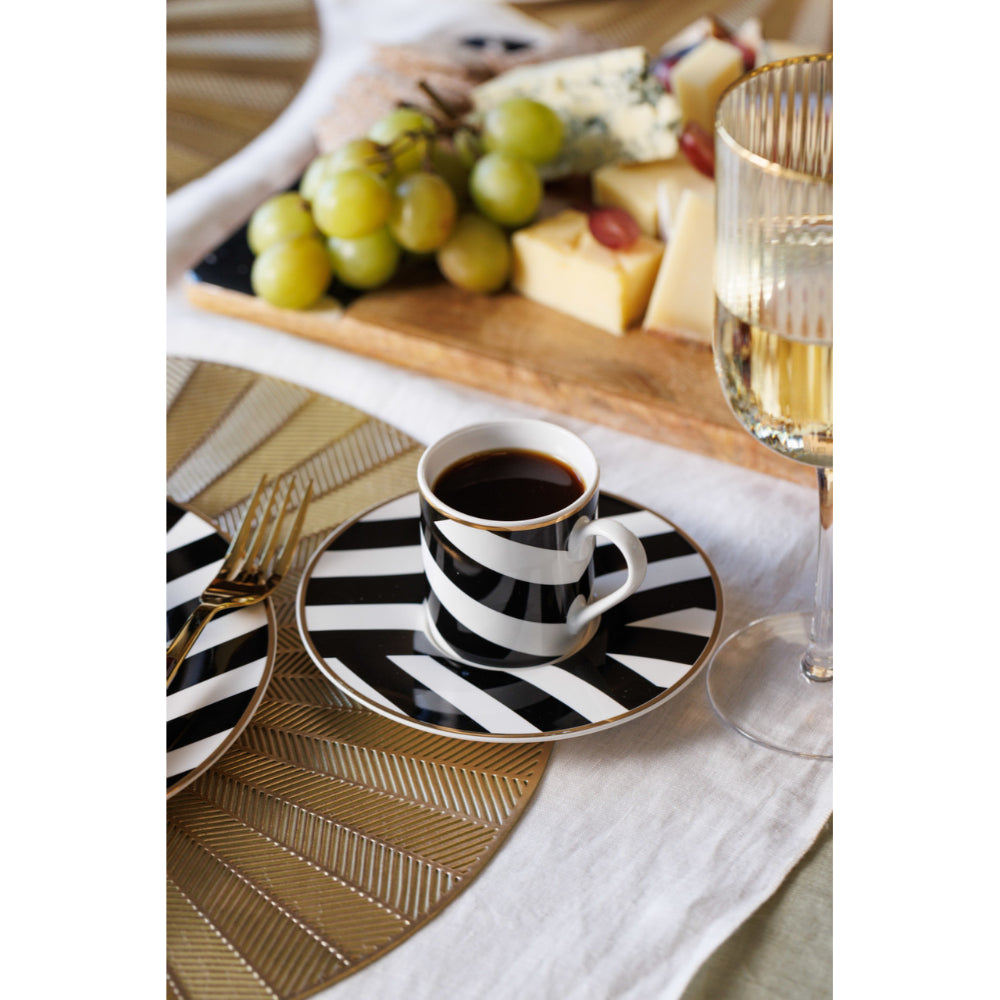 Mikasa Luxe Deco Geometric Stripe China Espresso Cup and Saucer Set