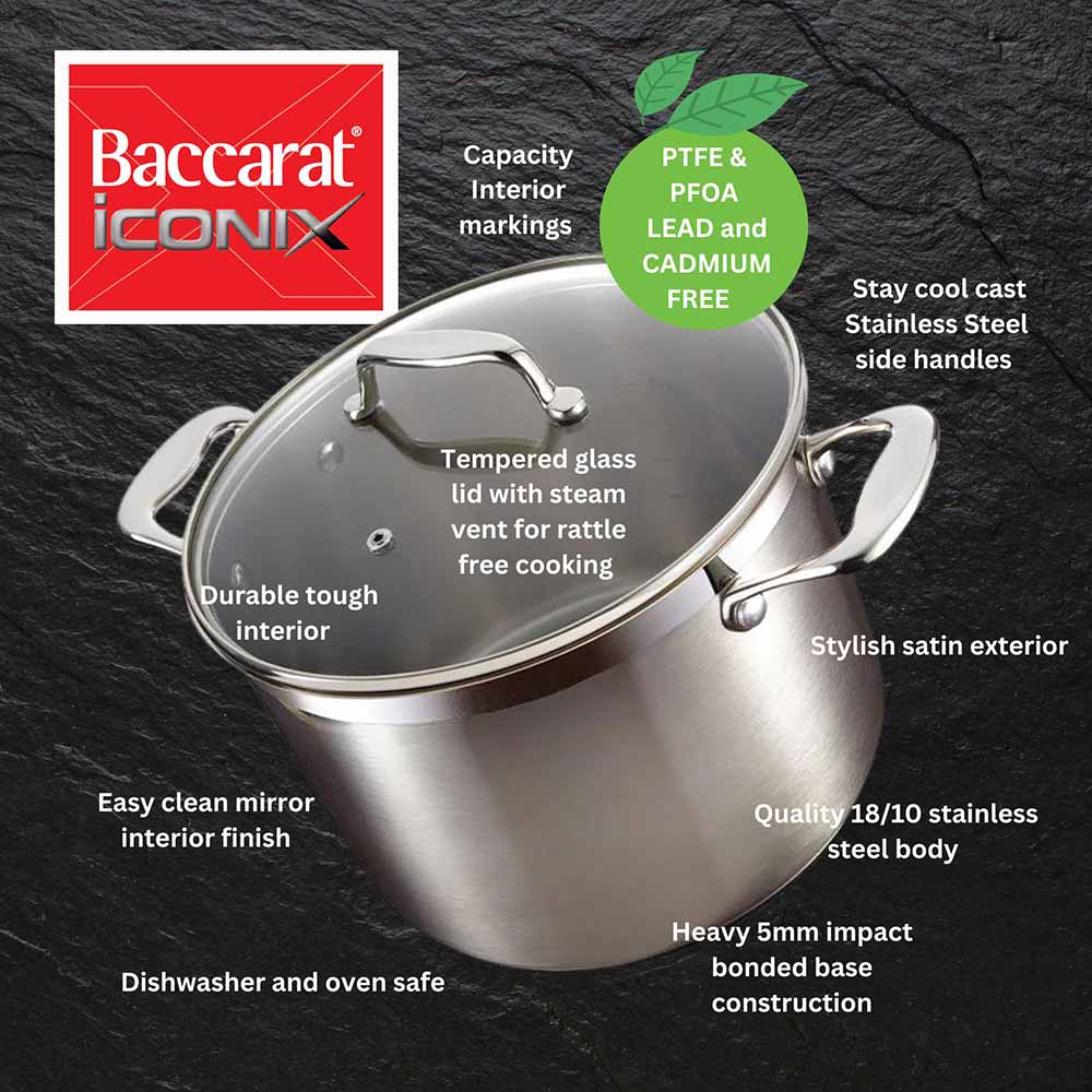 Baccarat iconiX Stockpot features and benefits infographic at House
