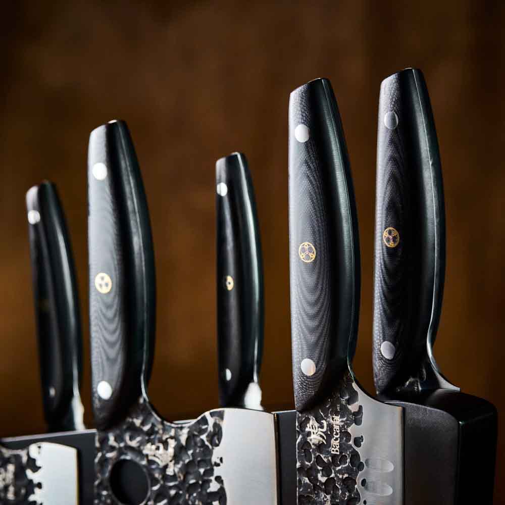 Baccarat KUROI KIBA 7 Piece Knife Block detail image of handles at House