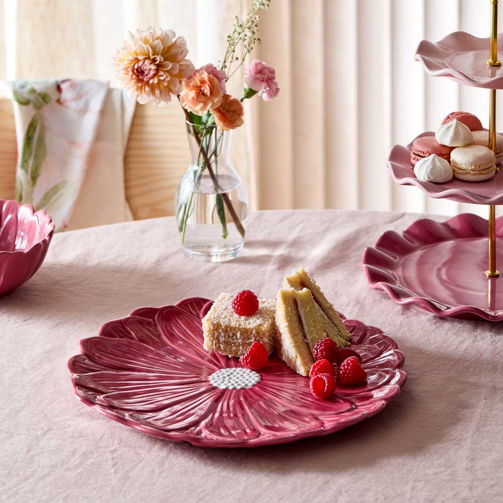 Alex Liddy Posy Flower Plate on dining table with cake stand and high tea at House