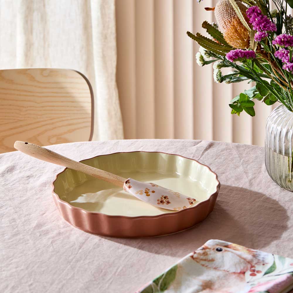 Alex Liddy Posy Quiche Dish 27cm Brown on dining table at House