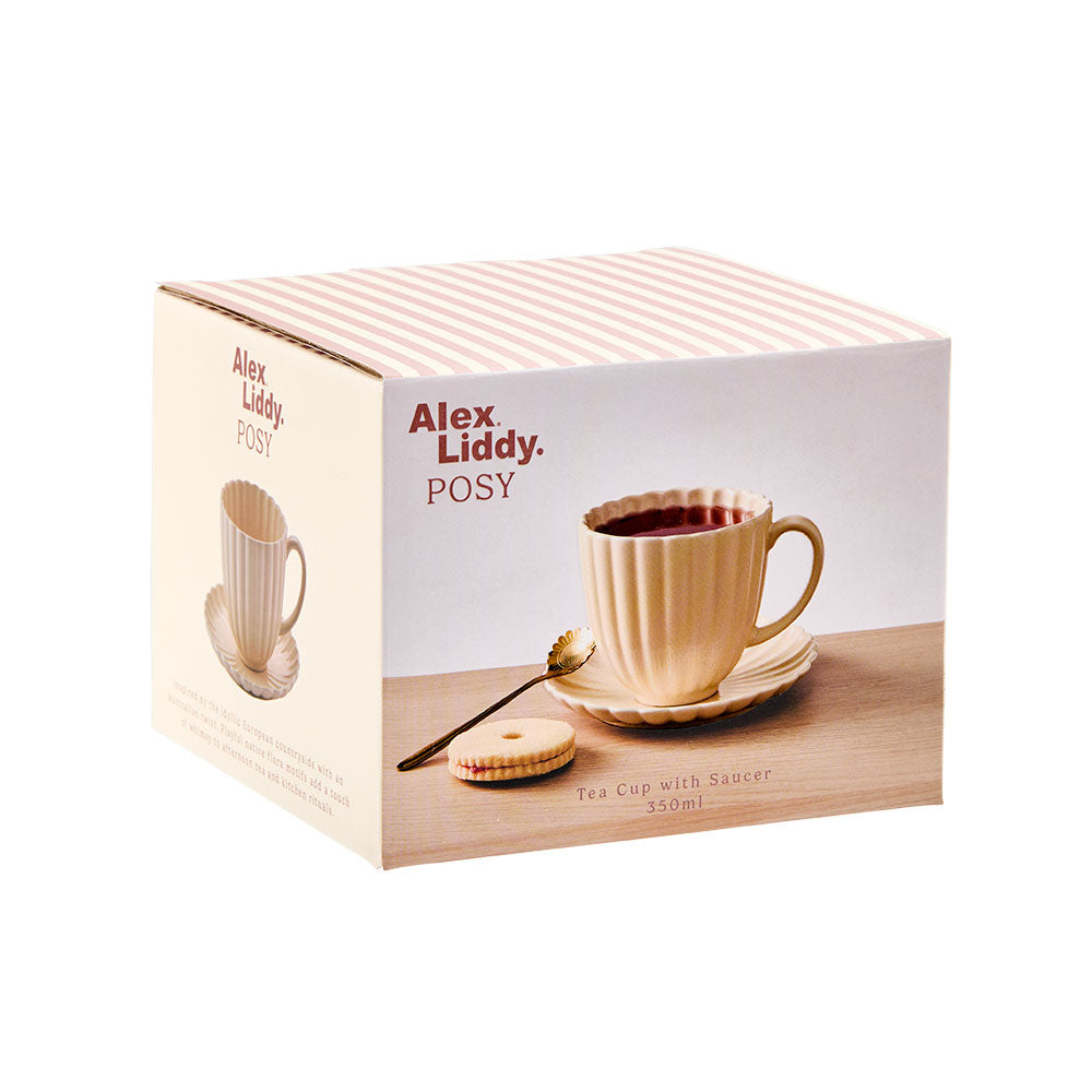 Alex Liddy Posy Teacup And Saucer Set Cream ribbed edge at House