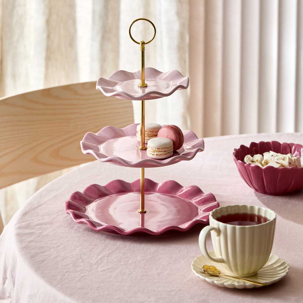 Alex Liddy Posy 3 Tier Cake Stand with flower bowl and tea cup at House
