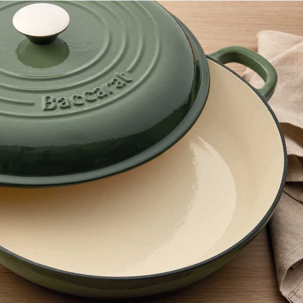 Baccarat Le Connoisseur Cast Iron Round French Saute Pan 31cm Sage Green at House