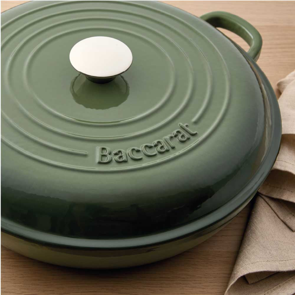 Baccarat Le Connoisseur Cast Iron Round French Saute Pan 31cm Sage Green at House