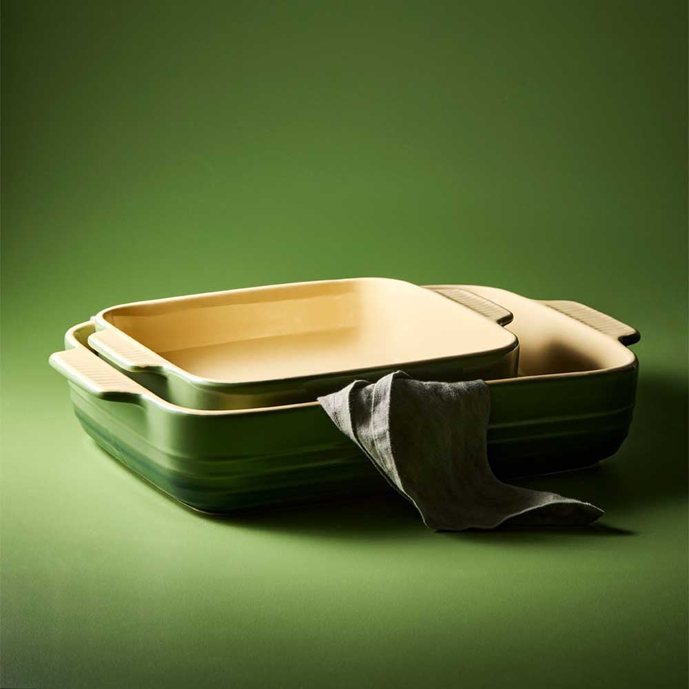 Green stoneware square baking dish and lasagne dish - House
