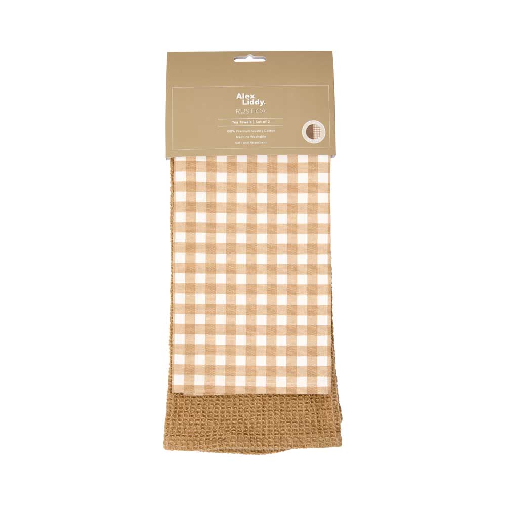 Alex Liddy Rustica Set of 2 Cotton Tea Towels in Sand Cream at House
