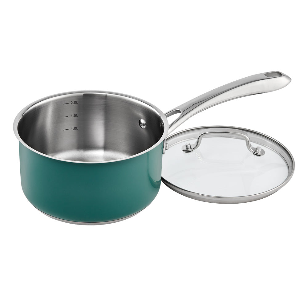 Baccarat SIGNATURE 6 Piece Cookware Set Forest Green with saucepan and inner measuring markings at House