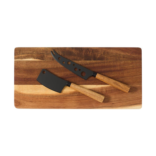 Alex Liddy Slate & Co Acacia Serving Board with Set of 2 Cheese Knives - House
