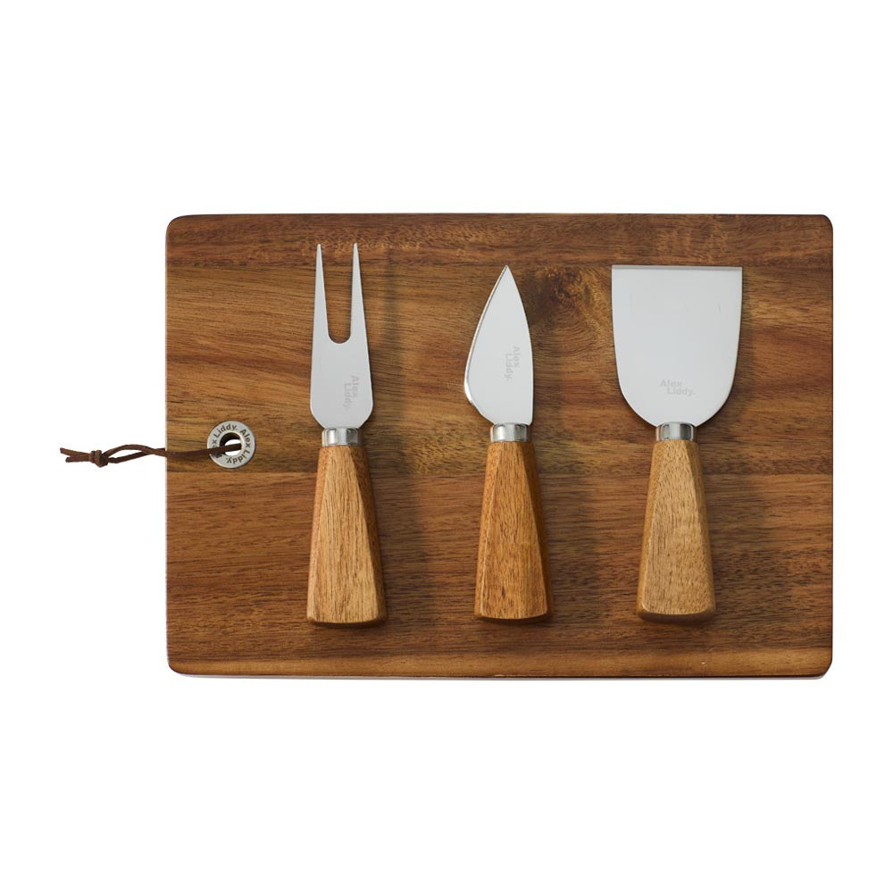 Alex Liddy Slate & Co Acacia Serving Board with Set of 3 Cheese Knives - House
