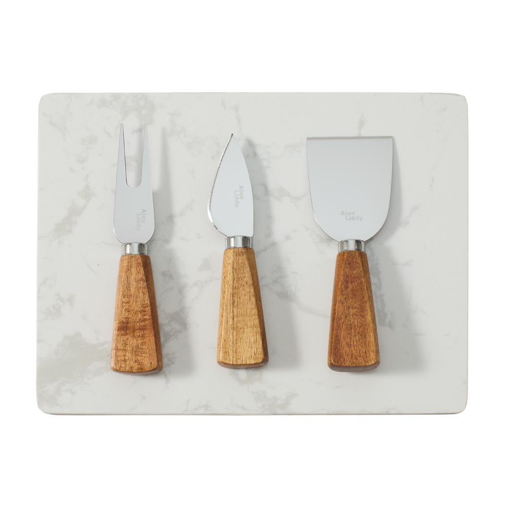 Alex Liddy Slate & Co Marble Serving Board with Set of 3 Cheese Knives - House
