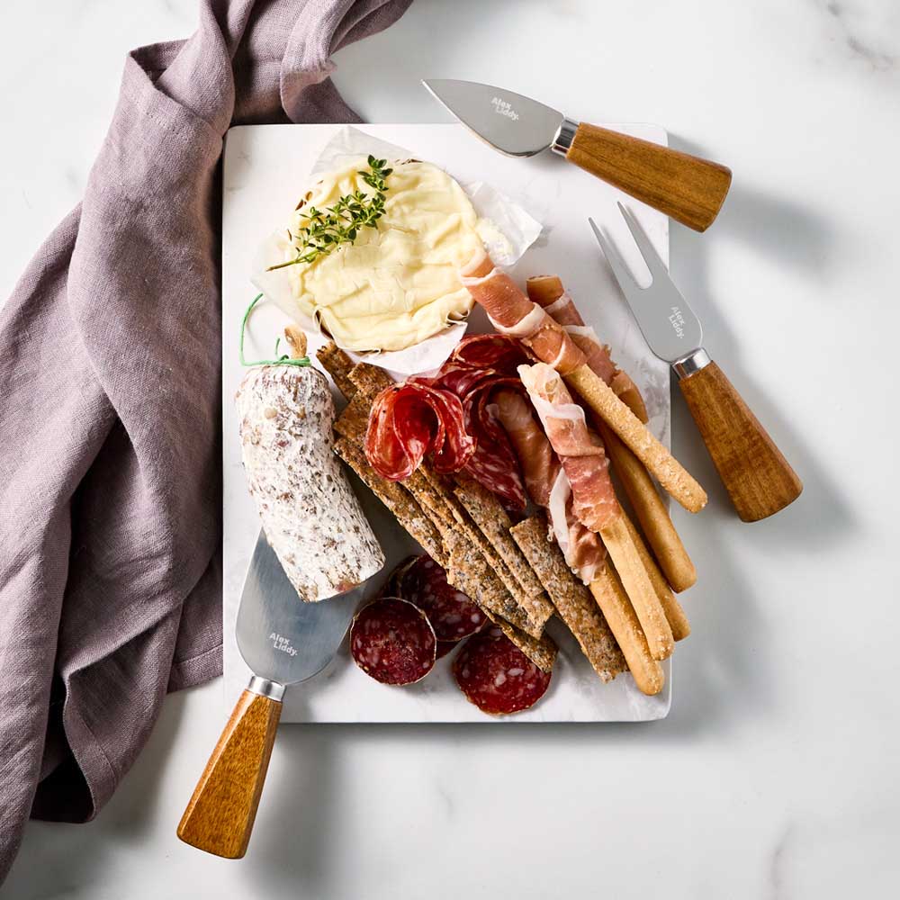 Marble Serving Board with 3 Cheese Knives and charcuterie - House