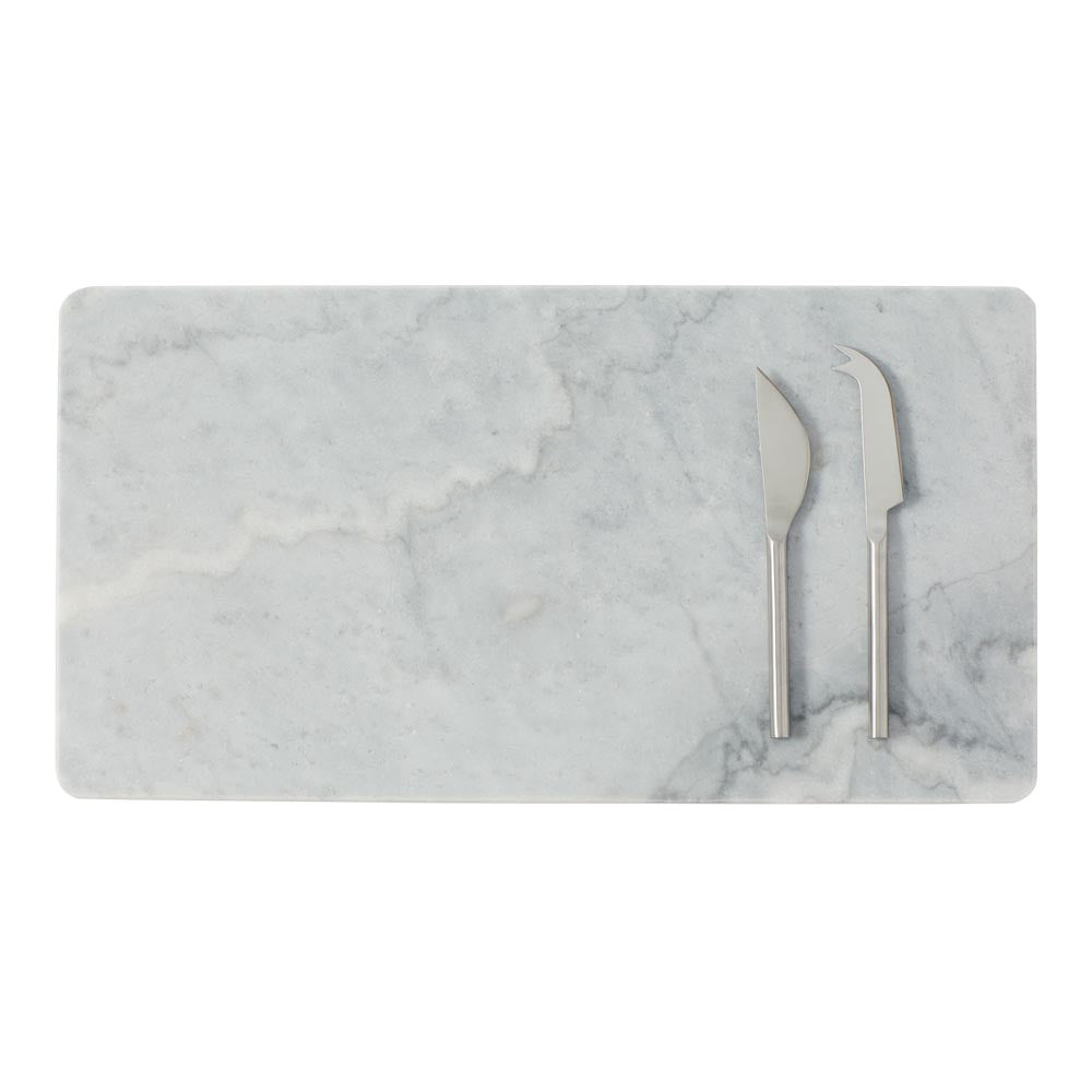 Alex Liddy Slate & Co Long Marble Serving Board with Set of 2 Cheese Knives - House