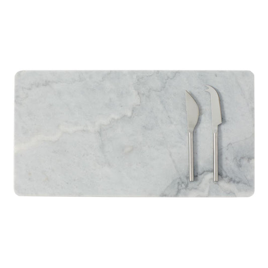 Alex Liddy Slate & Co Long Marble Serving Board with Set of 2 Cheese Knives - House