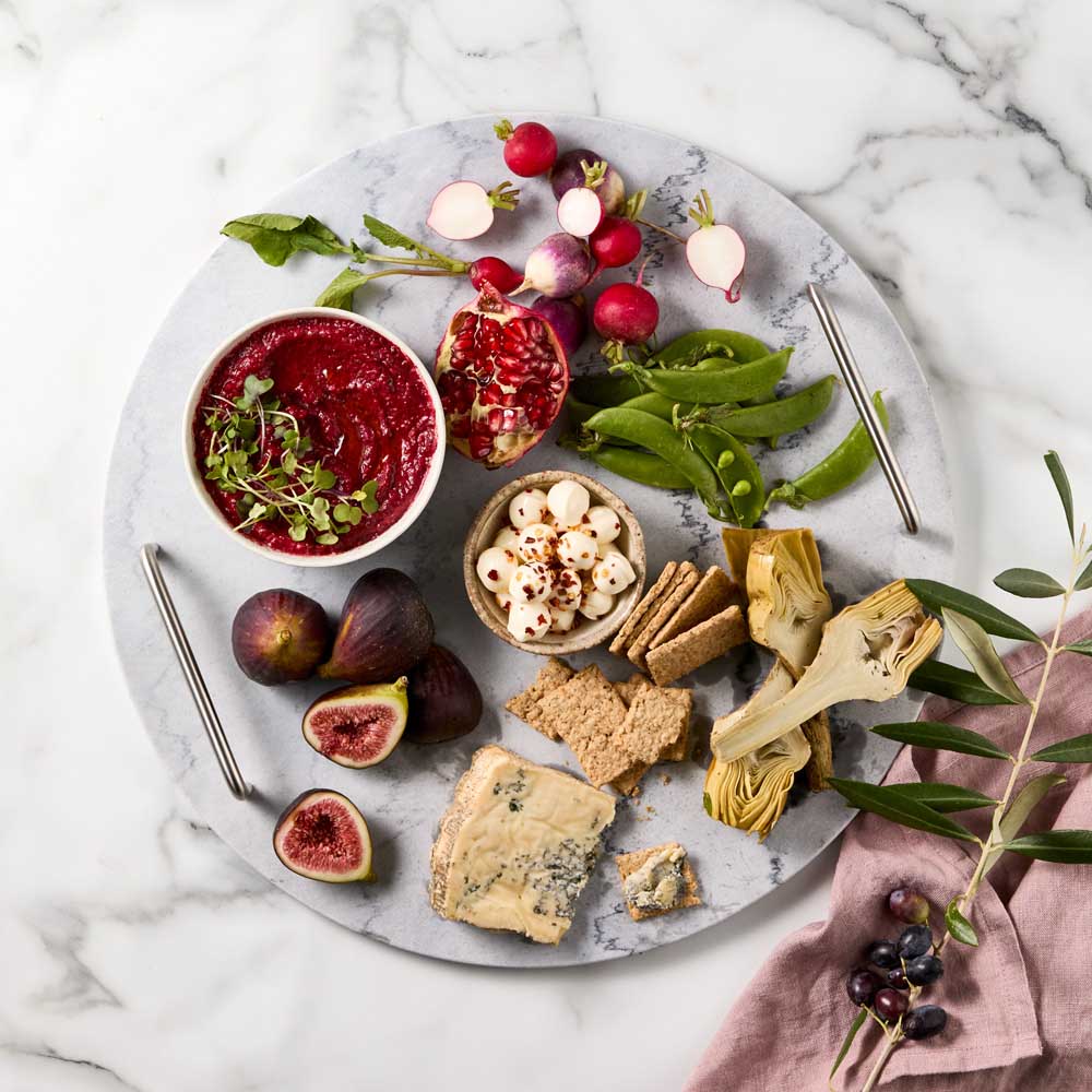 Round Marble Serving Board with Handles with charcuterie - House