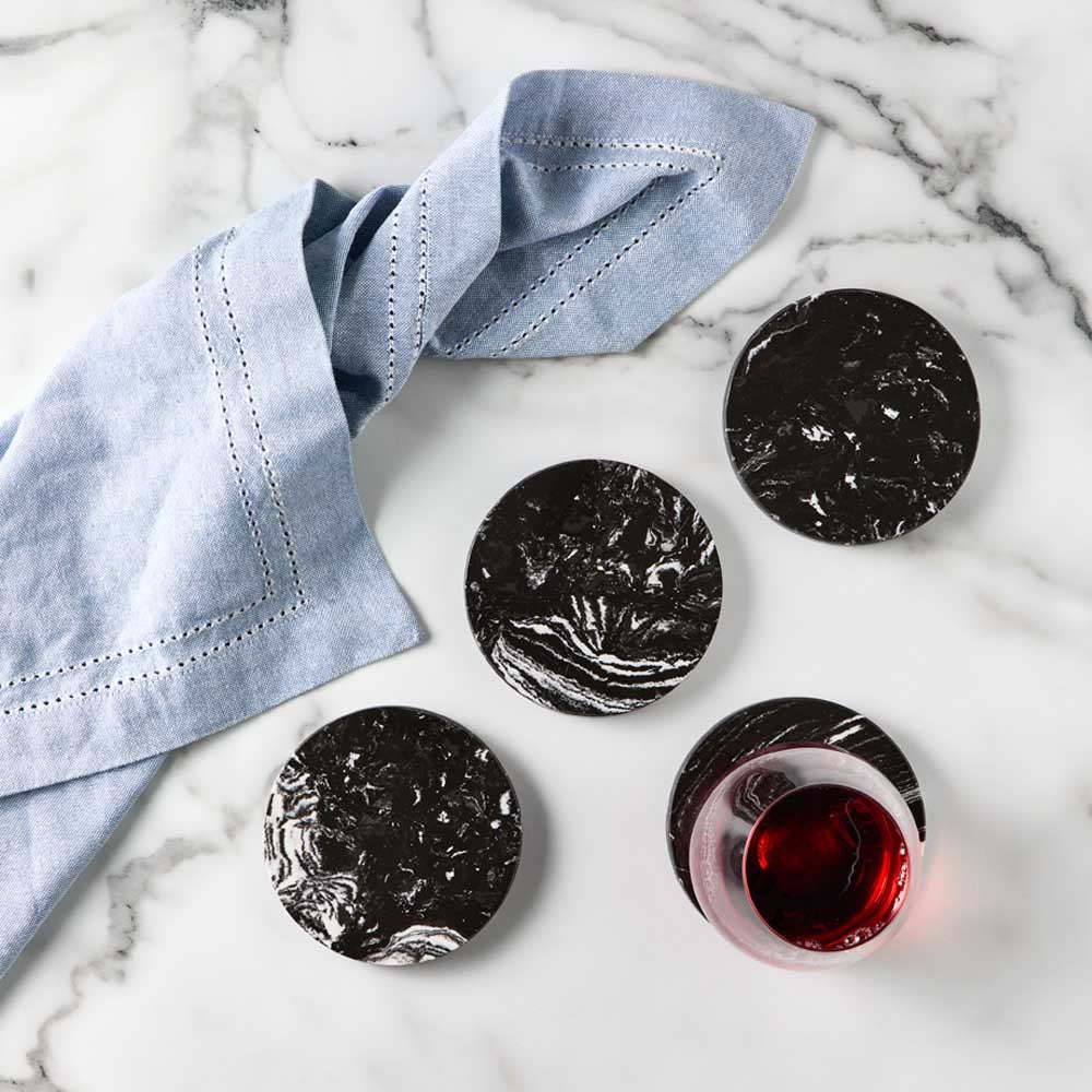 Set of 4 Black Marble Coasters with glass of red wine - House