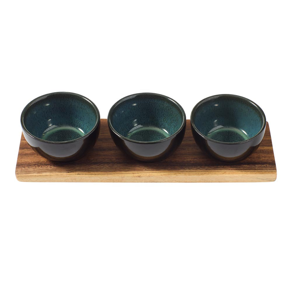 Alex Liddy Slate & Co Serving Board with Set of 3 Green Bowls - House