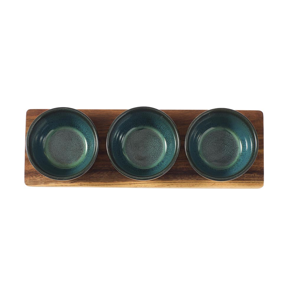 Alex Liddy Slate & Co Serving Board with Set of 3 Green Bowls - House