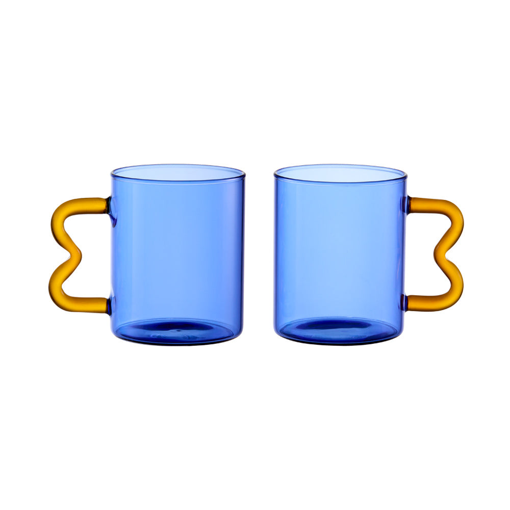 Alex Liddy Prisma Set of 2 Glass Mugs 350ml Blue - House