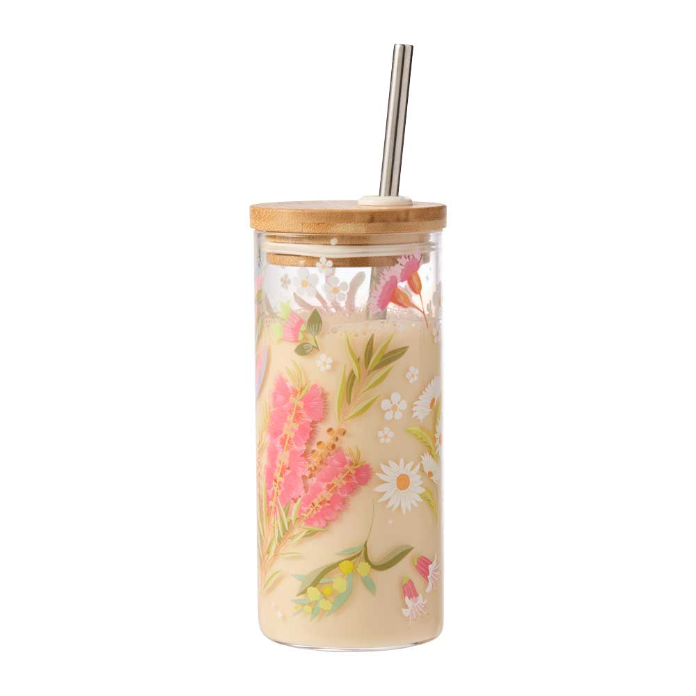 Glass Smoothie Cup with bamboo lid - House