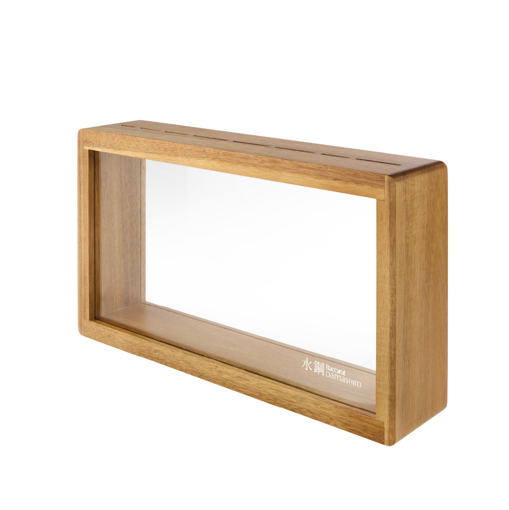 wooden knife block with clear panels