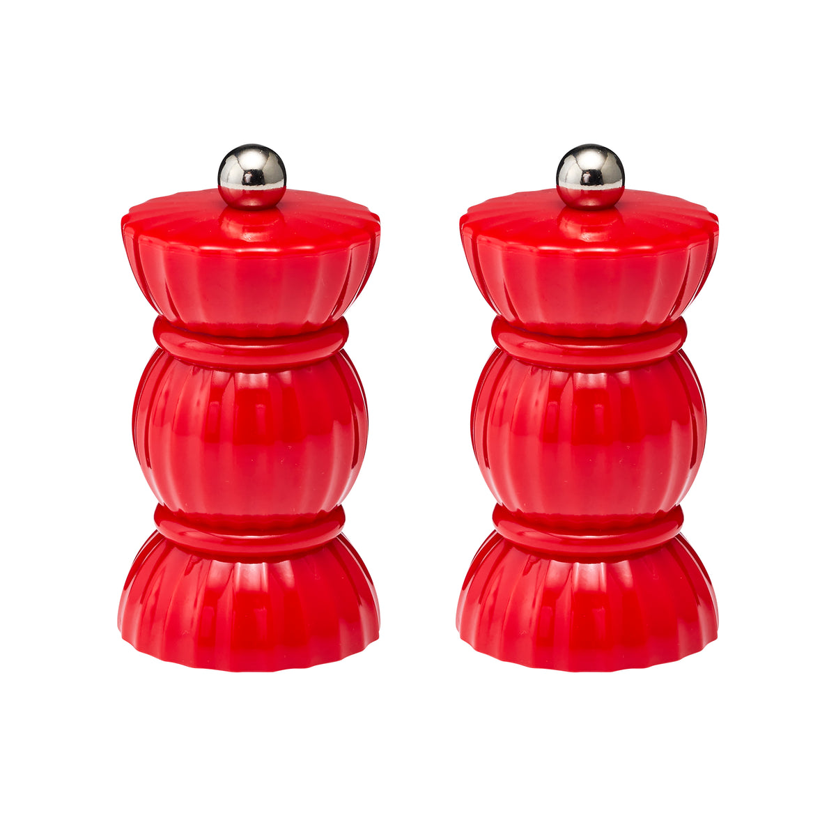 The bon bon shaped Porto salt and pepper shakers in a vibrant ruby colour.