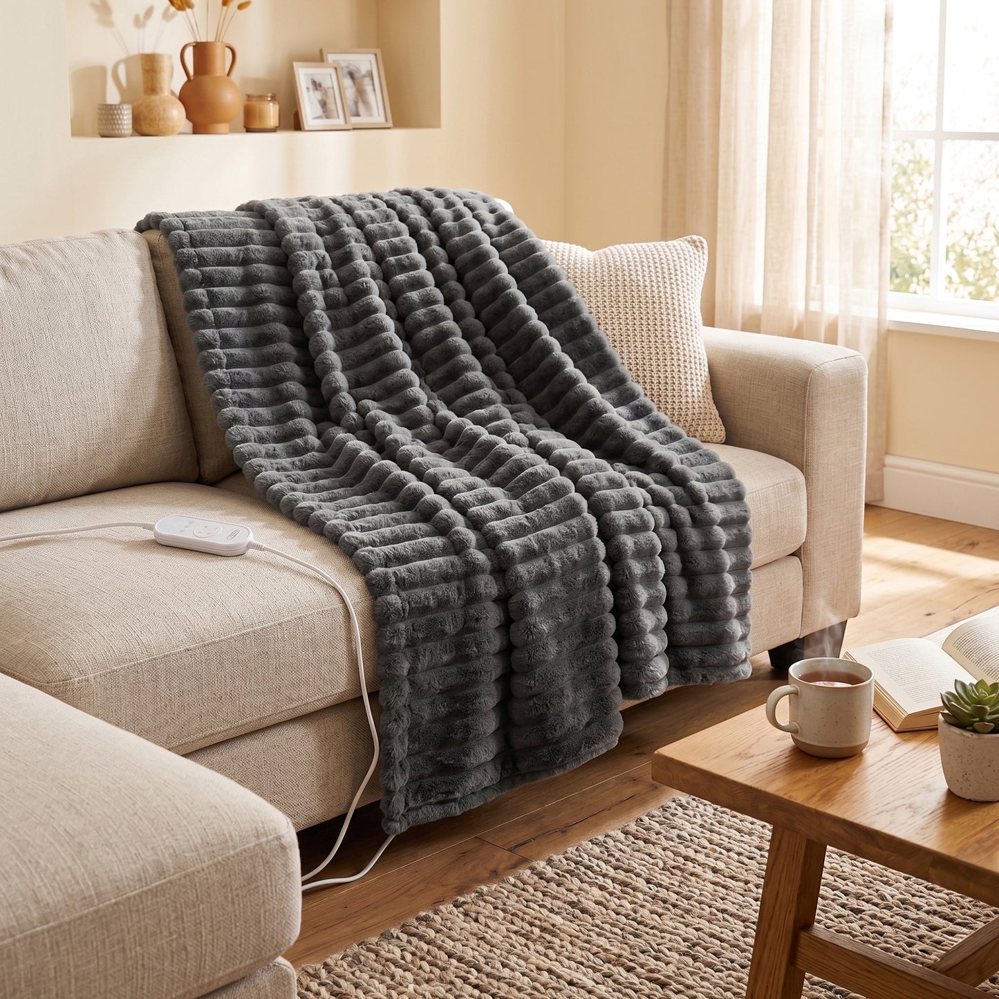 Royal Comfort Thermolux Heated Stripe Faux Fleece Throw