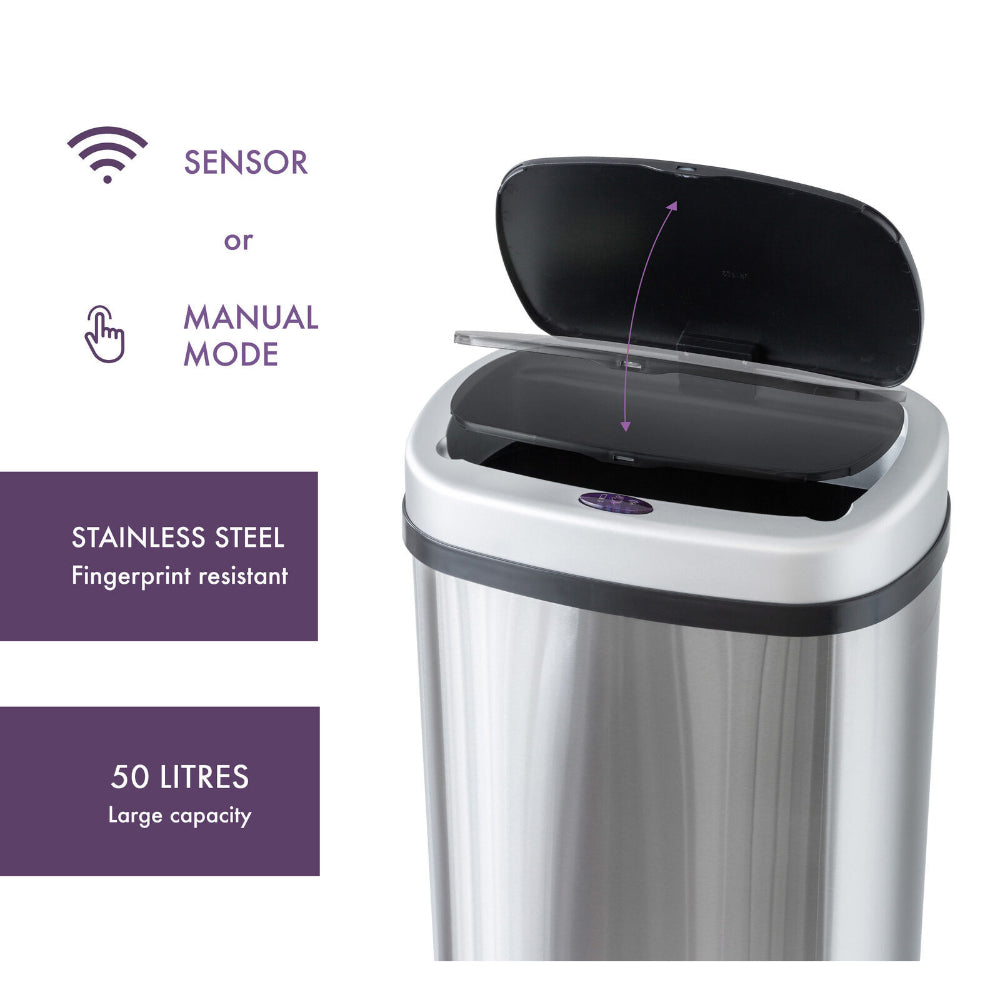 Healthy Choice Stainless Steel Motion Sensor Rubbish Bin 50L