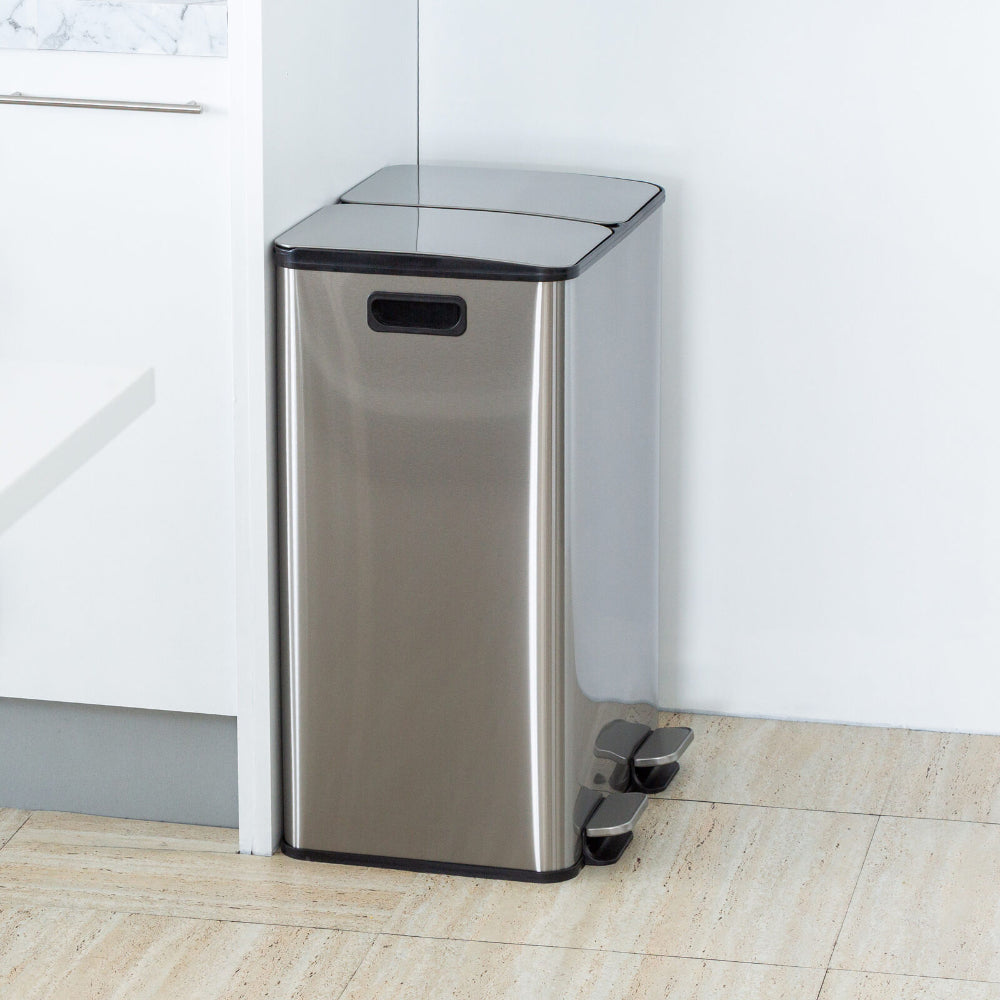 Healthy Choice Stainless Steel Dual Compartment Pedal Operation Rubbish Bin 2 x 30L