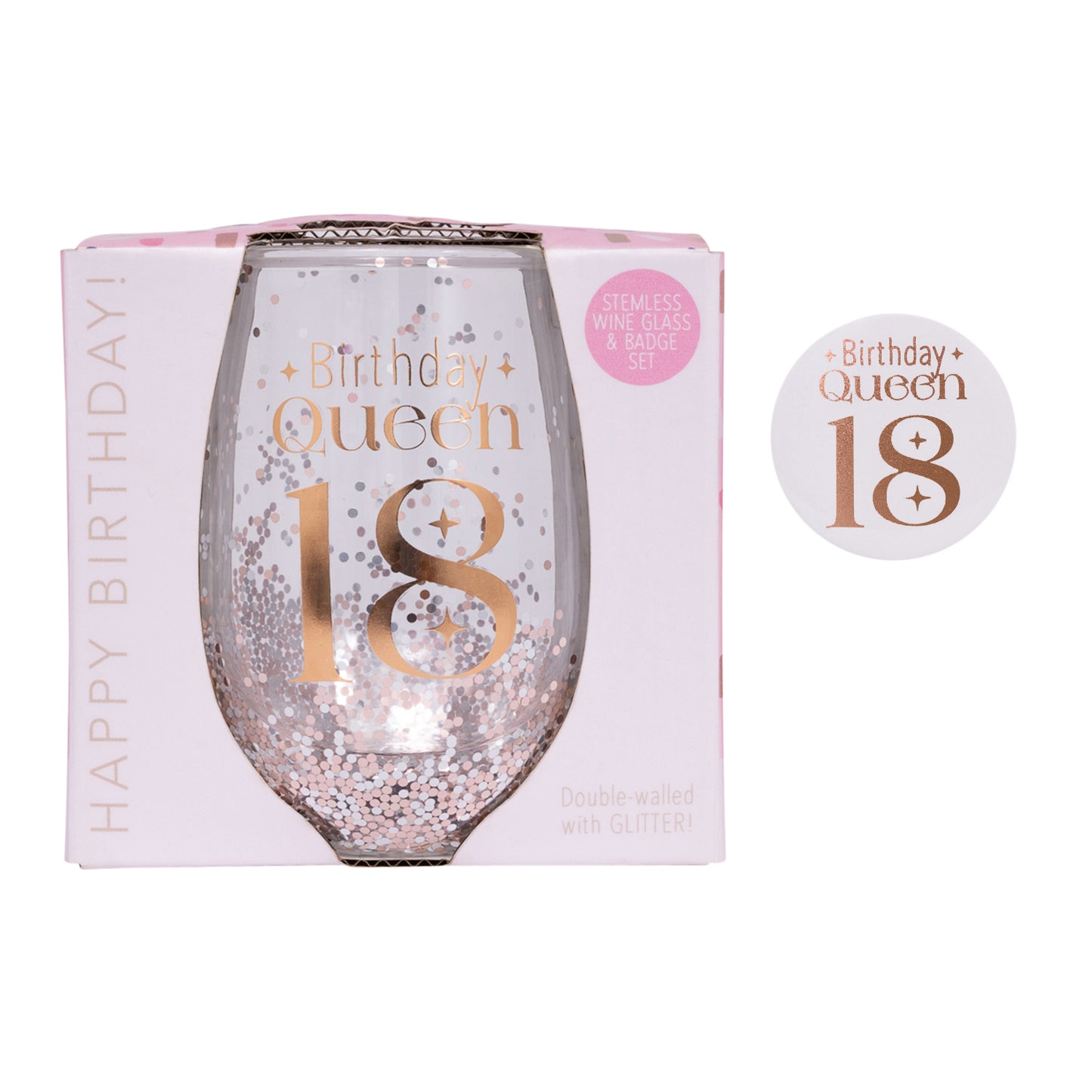 Splosh Celebration Glitter Stemless Glass & Badge Set
