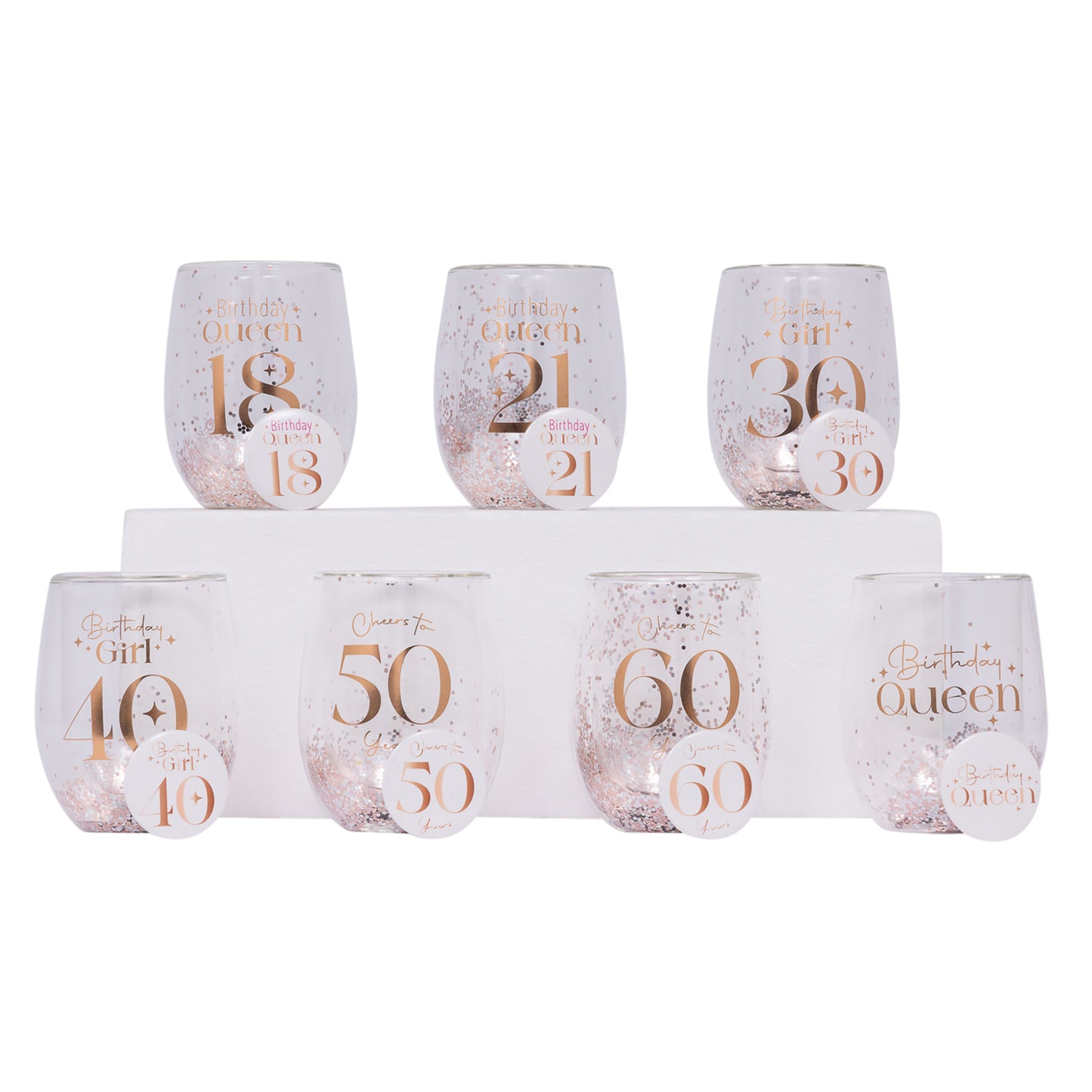 Splosh Celebration Glitter Stemless Glass & Badge Set