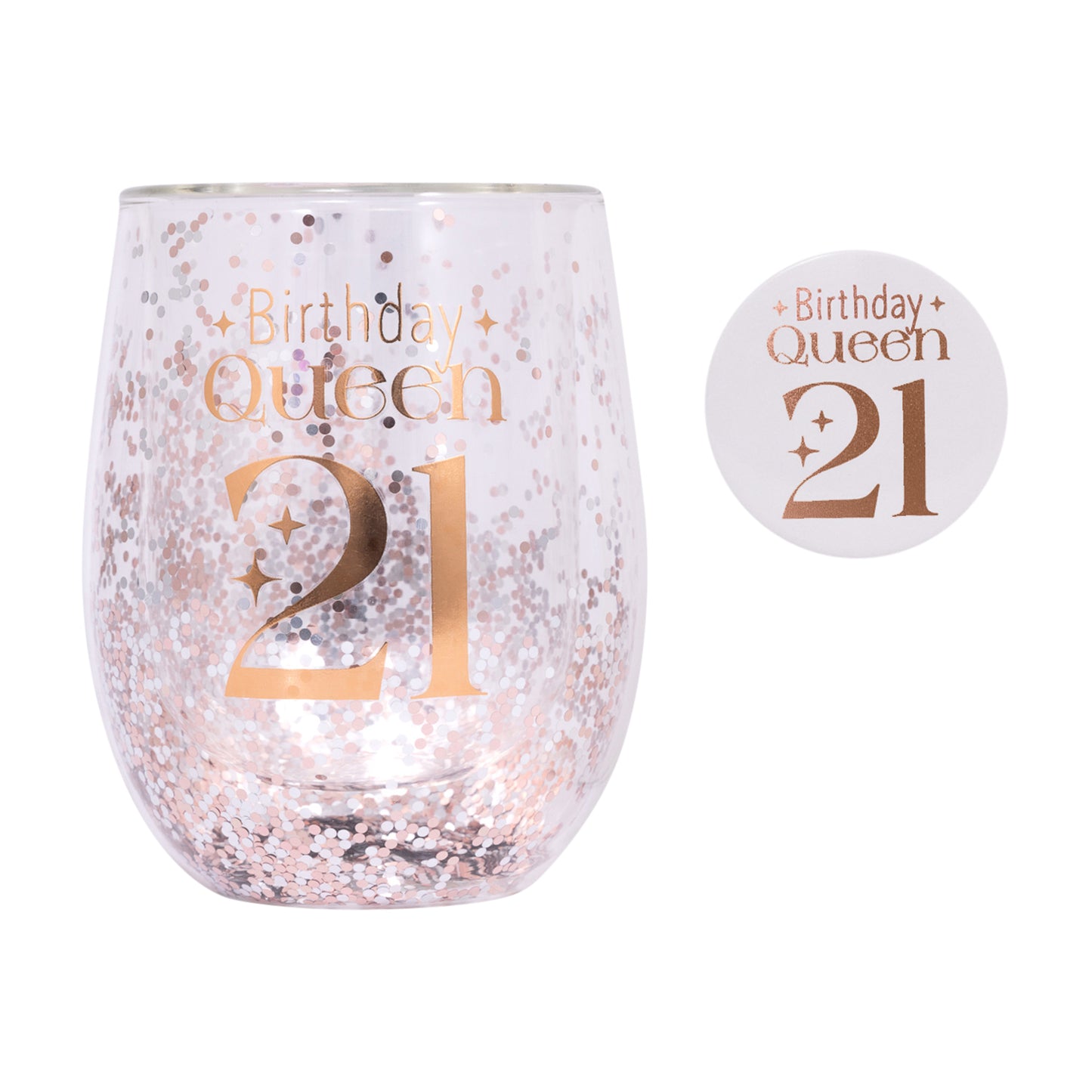 Splosh Celebration Glitter Stemless Glass & Badge Set