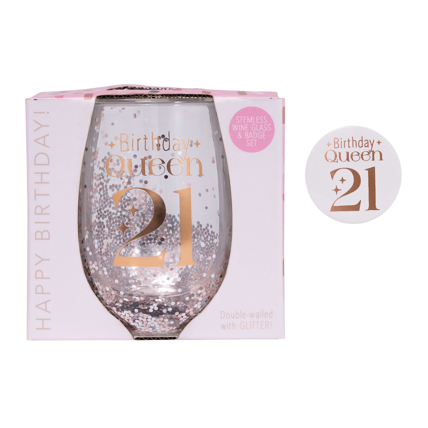 Splosh Celebration Glitter Stemless Glass & Badge Set