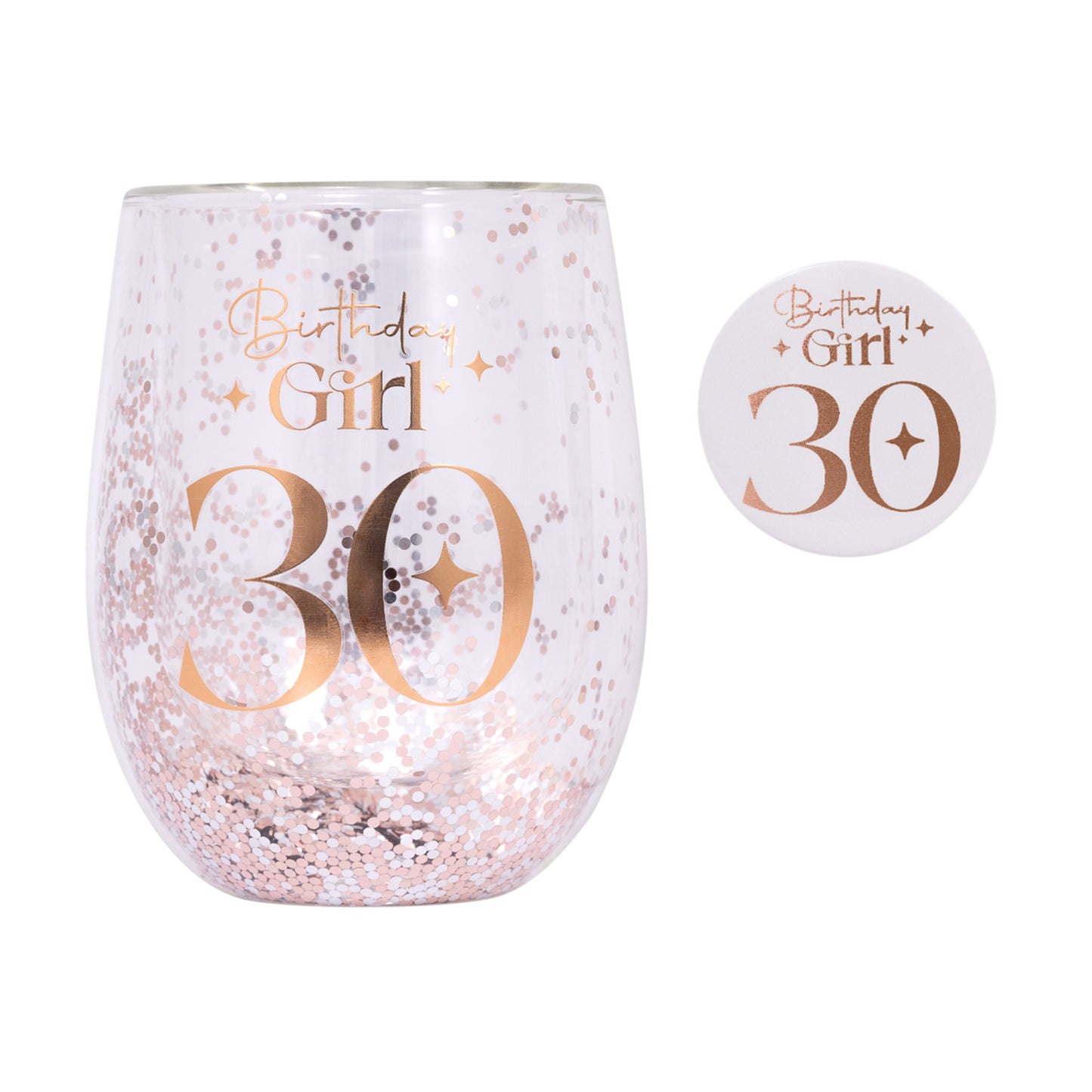 Splosh Celebration Glitter Stemless Glass & Badge Set