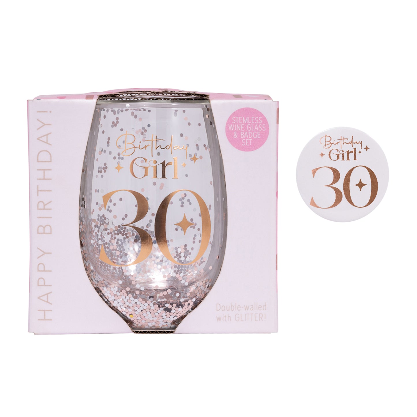 Splosh Celebration Glitter Stemless Glass & Badge Set
