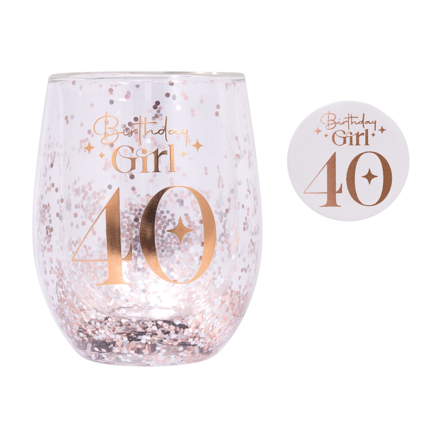 Splosh Celebration Glitter Stemless Glass & Badge Set