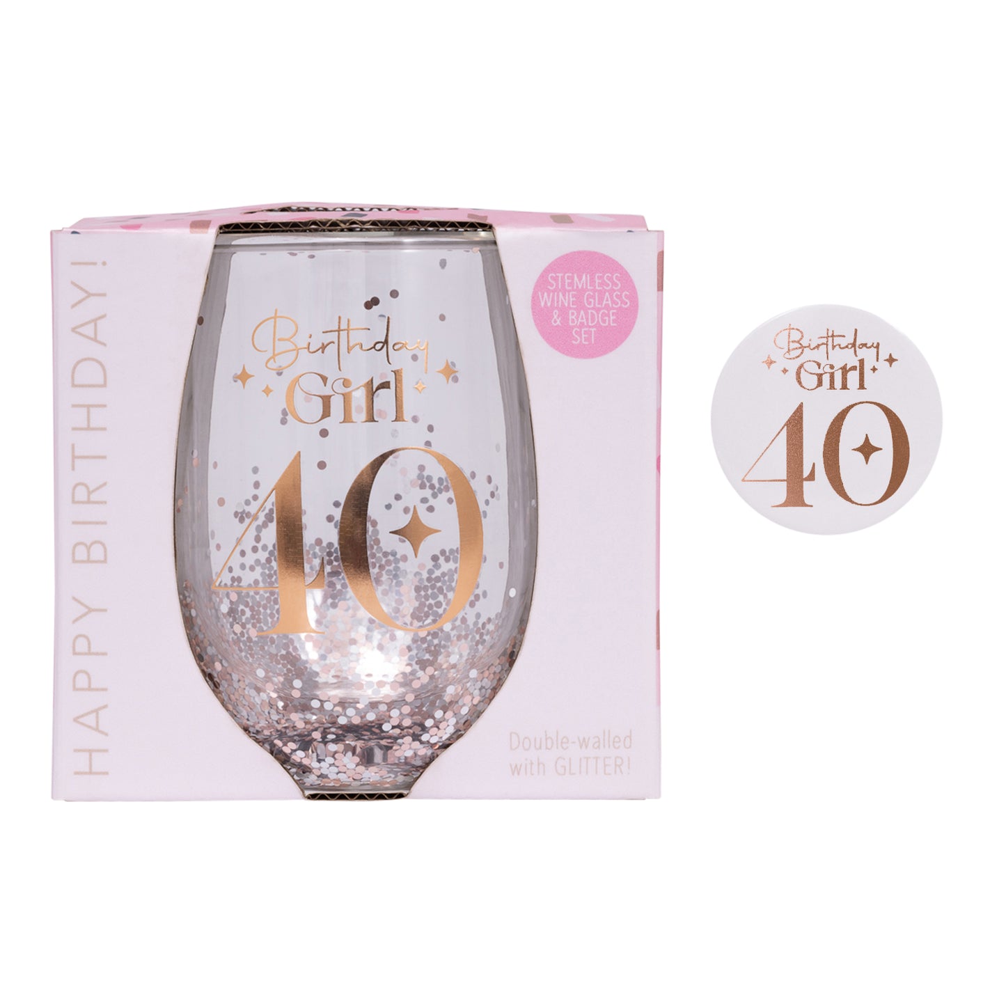 Splosh Celebration Glitter Stemless Glass & Badge Set