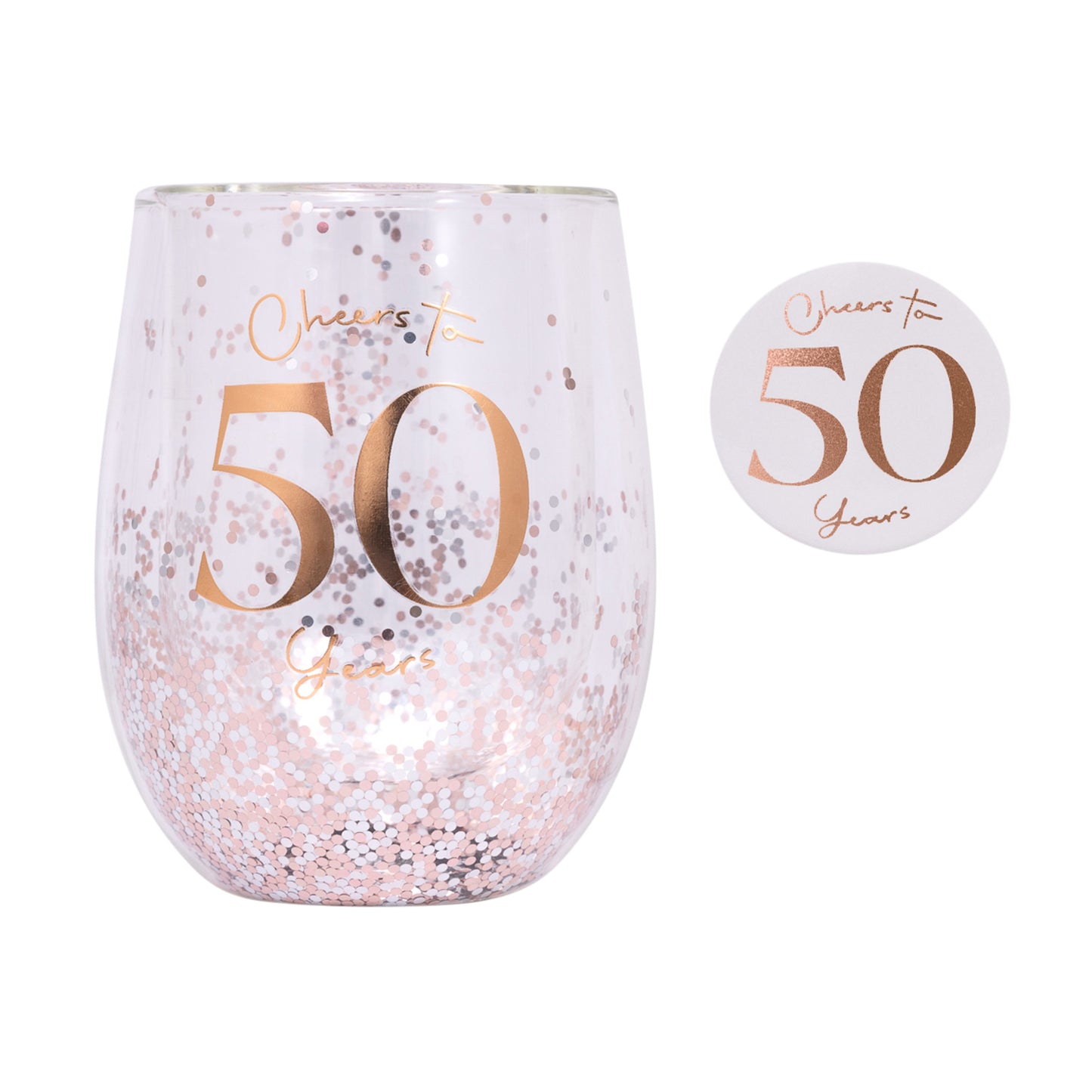 Splosh Celebration Glitter Stemless Glass & Badge Set