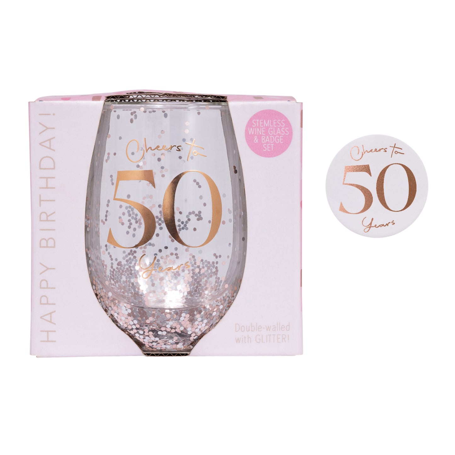 Splosh Celebration Glitter Stemless Glass & Badge Set