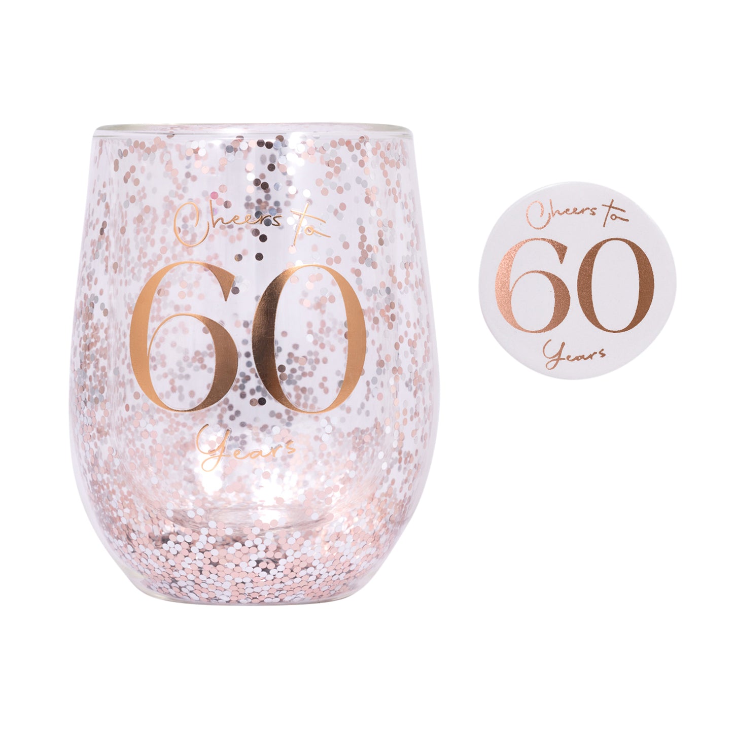 Splosh Celebration Glitter Stemless Glass & Badge Set