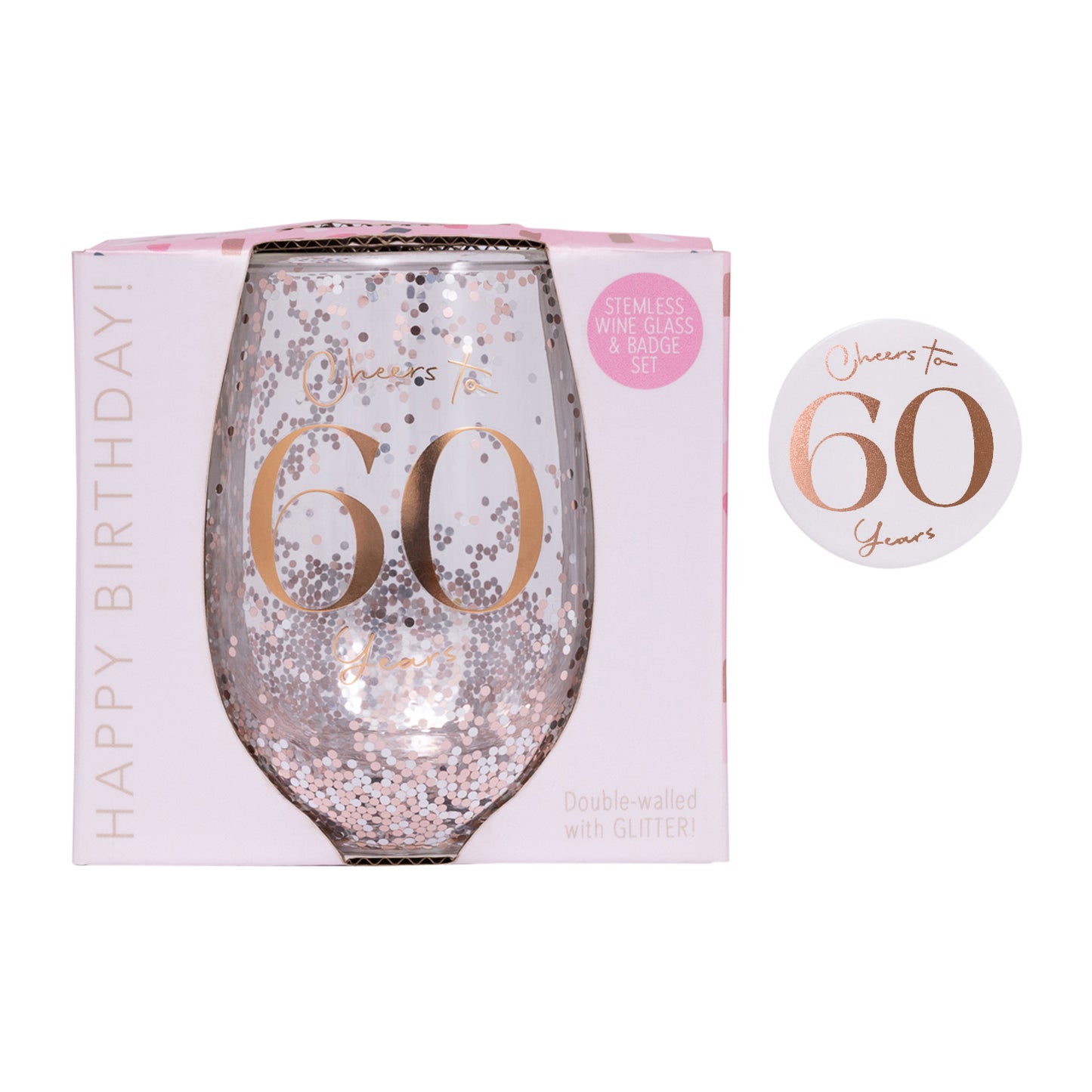 Splosh Celebration Glitter Stemless Glass & Badge Set