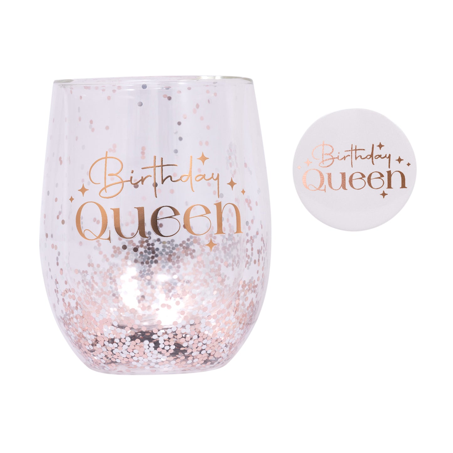 Splosh Celebration Glitter Stemless Glass & Badge Set