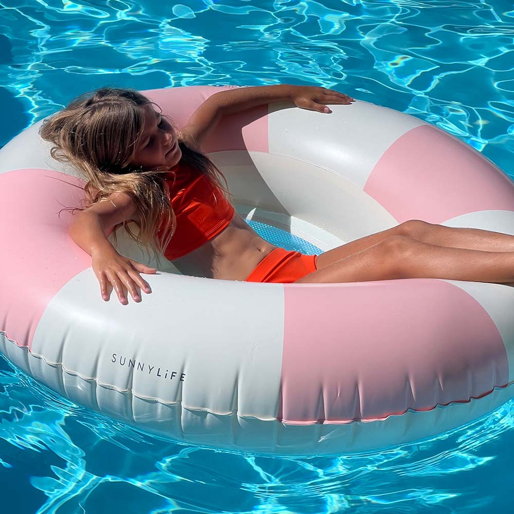 SUNNYLiFE Luxe Tube Pool Ring Stole My Heart Pink Stripe