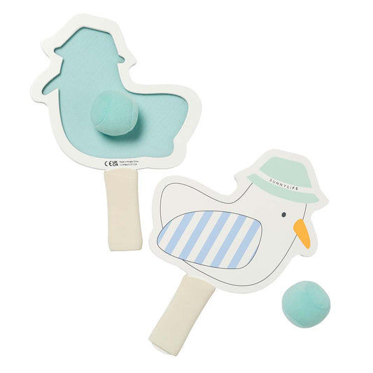 SUNNYLiFE Kids Velcro Beach Bats Sammy The Seagull Blue Stripe
