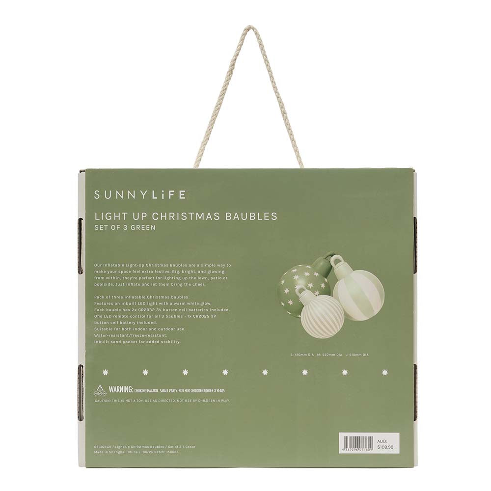 SUNNYLiFE Set of 3 Light Up Christmas Baubles