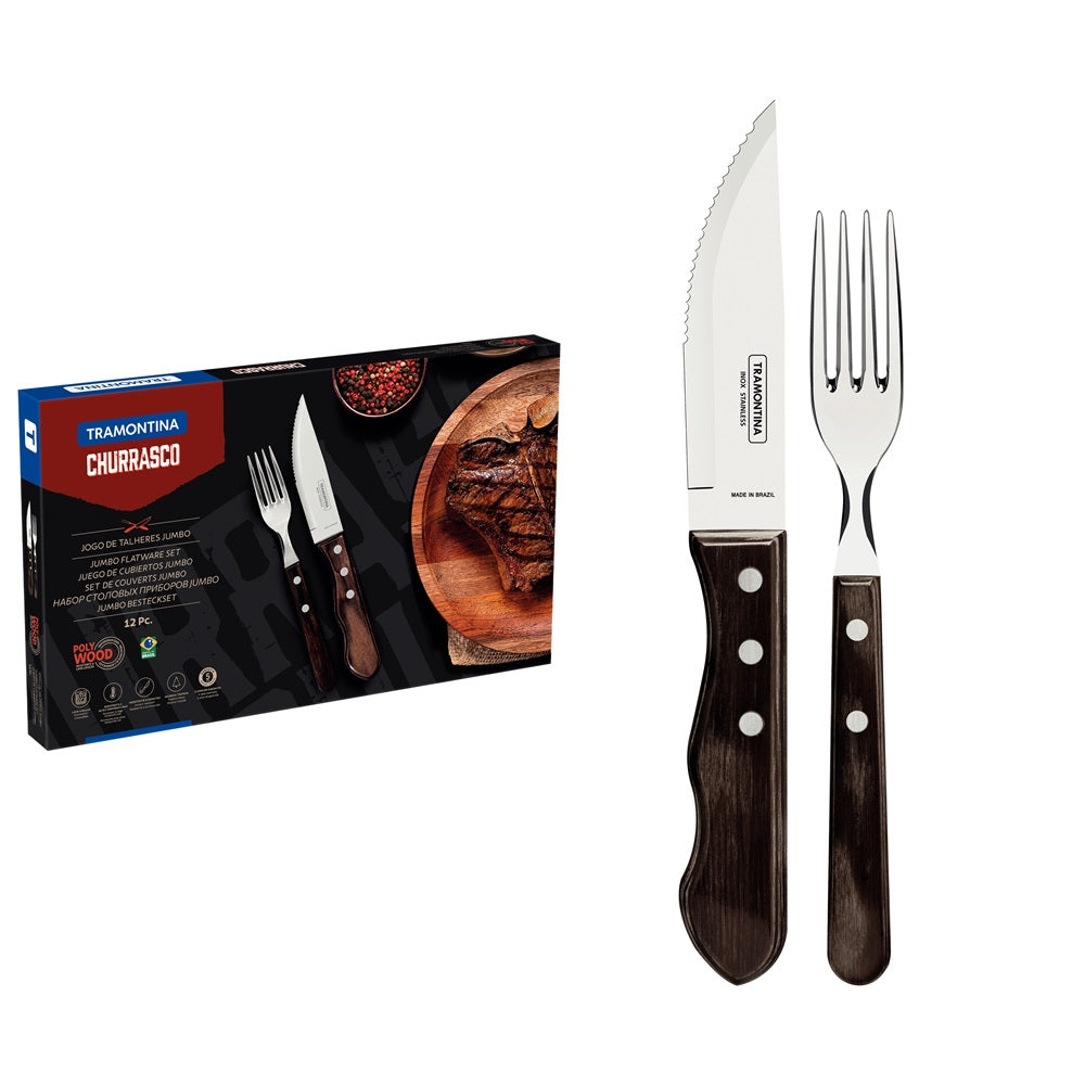 Tramontina 12 Piece Polywood Jumbo Steak Set Brown - House