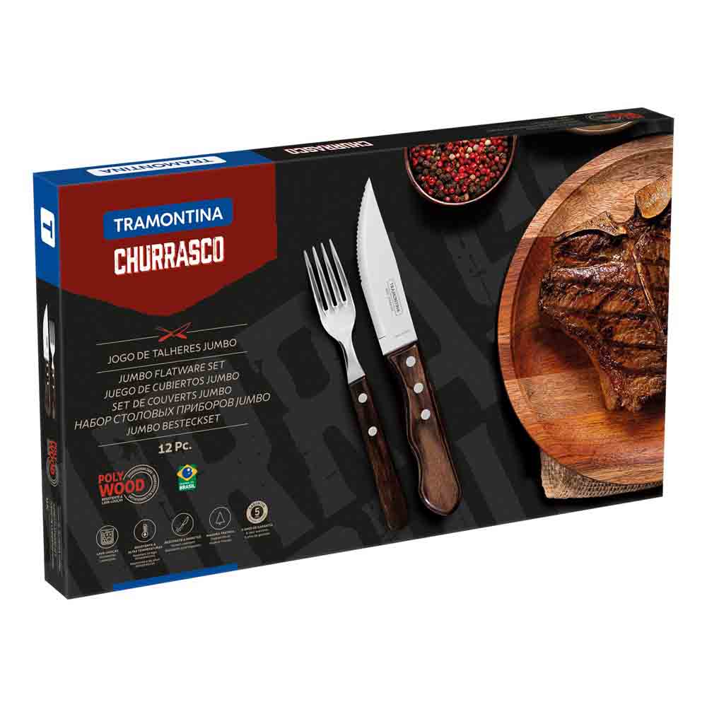 Tramontina 12 Piece Polywood Jumbo Steak Set Brown - House