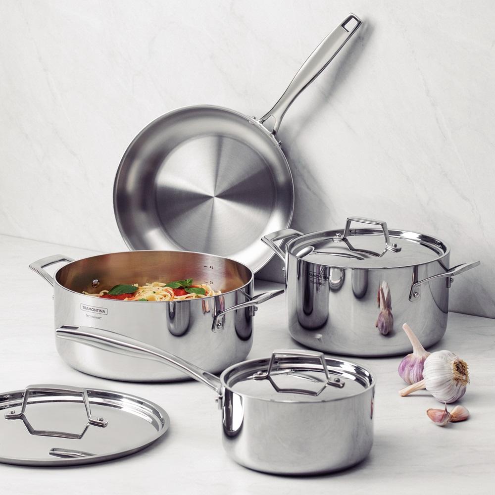Tramontina Grano 4 Piece Triply Clad Cookware Set with Stainless Steel Lids